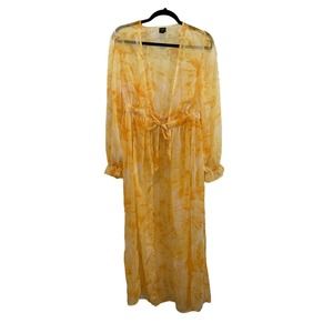 EXPRESS Flowy Sheer Cardigan/Cover Up; Yellow w/ Gold Accents; Size S/M